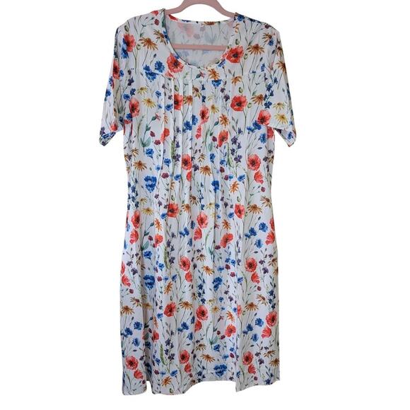 Pleated Front Summer FLORAL DRESS / Pockets, Medium - Picture 1 of 9